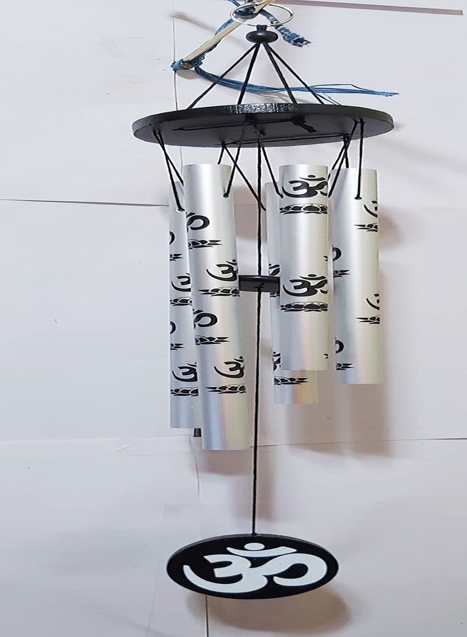 KIRINVEDA Feng Shui Metal Wind Chime with Om Printed 5 Pipes for Positive Energy, Decorative Outdoor/Indoor Hanging Bells, Good Luck Chimes for Home/Balcony Decoration (Silver, Small) - Image 2
